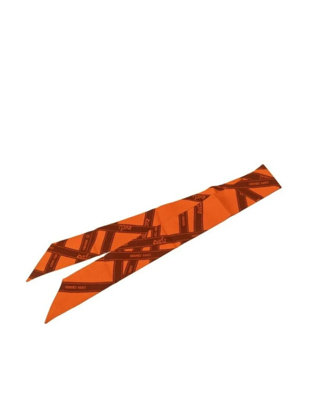 Hermes Twilly Bolduc Scarf Orange Brown Silk